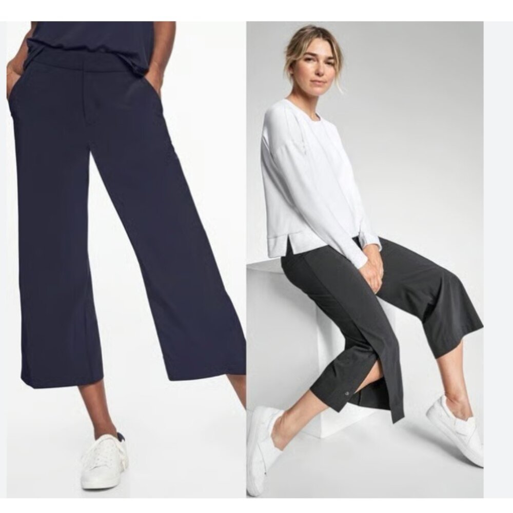 Athleta Tribeca Wide-Leg Cropped Pants in Navy
